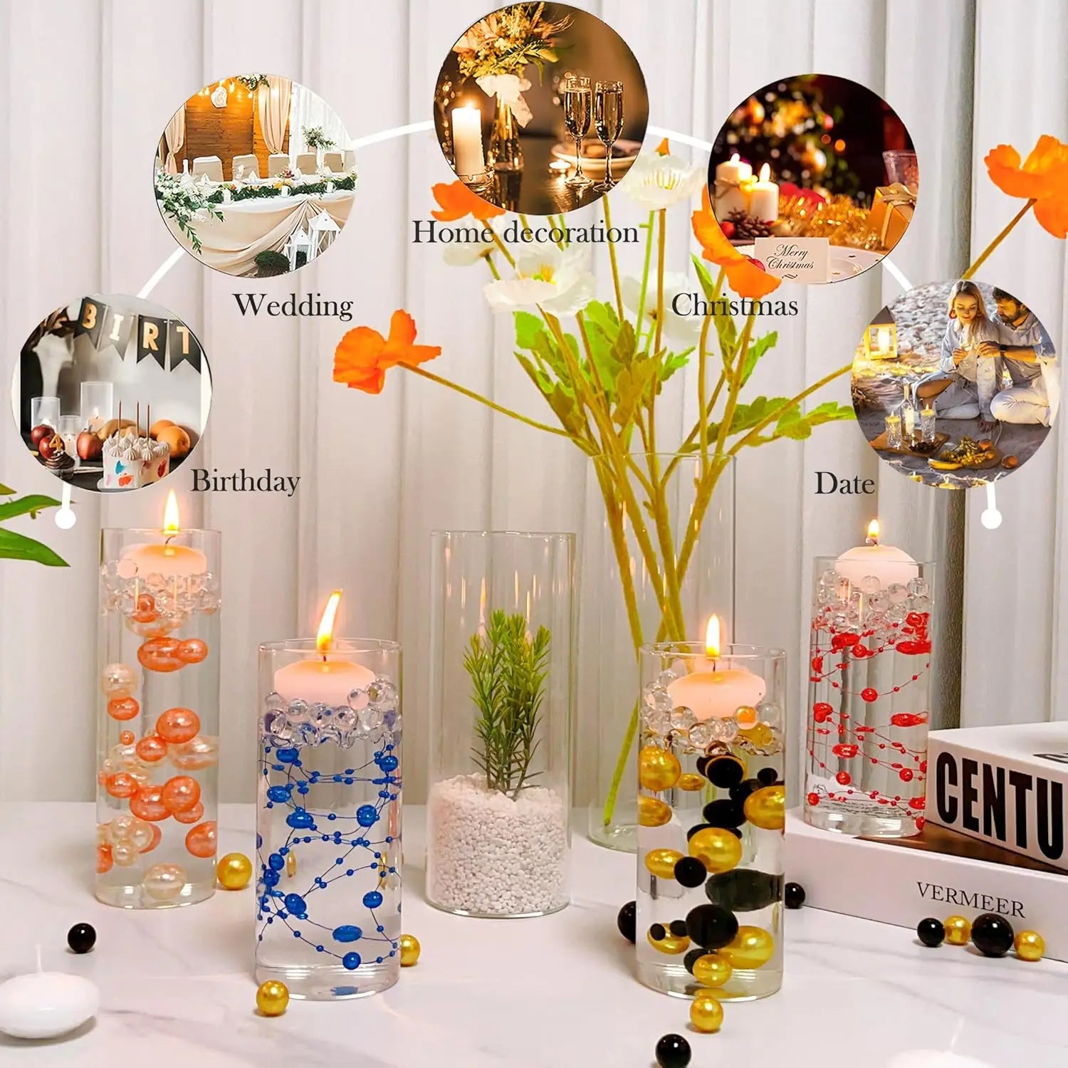 16-Piece Glass Cylinder Vase Set with 24 Floating Candles for Wedding Centerpieces and Home Decor