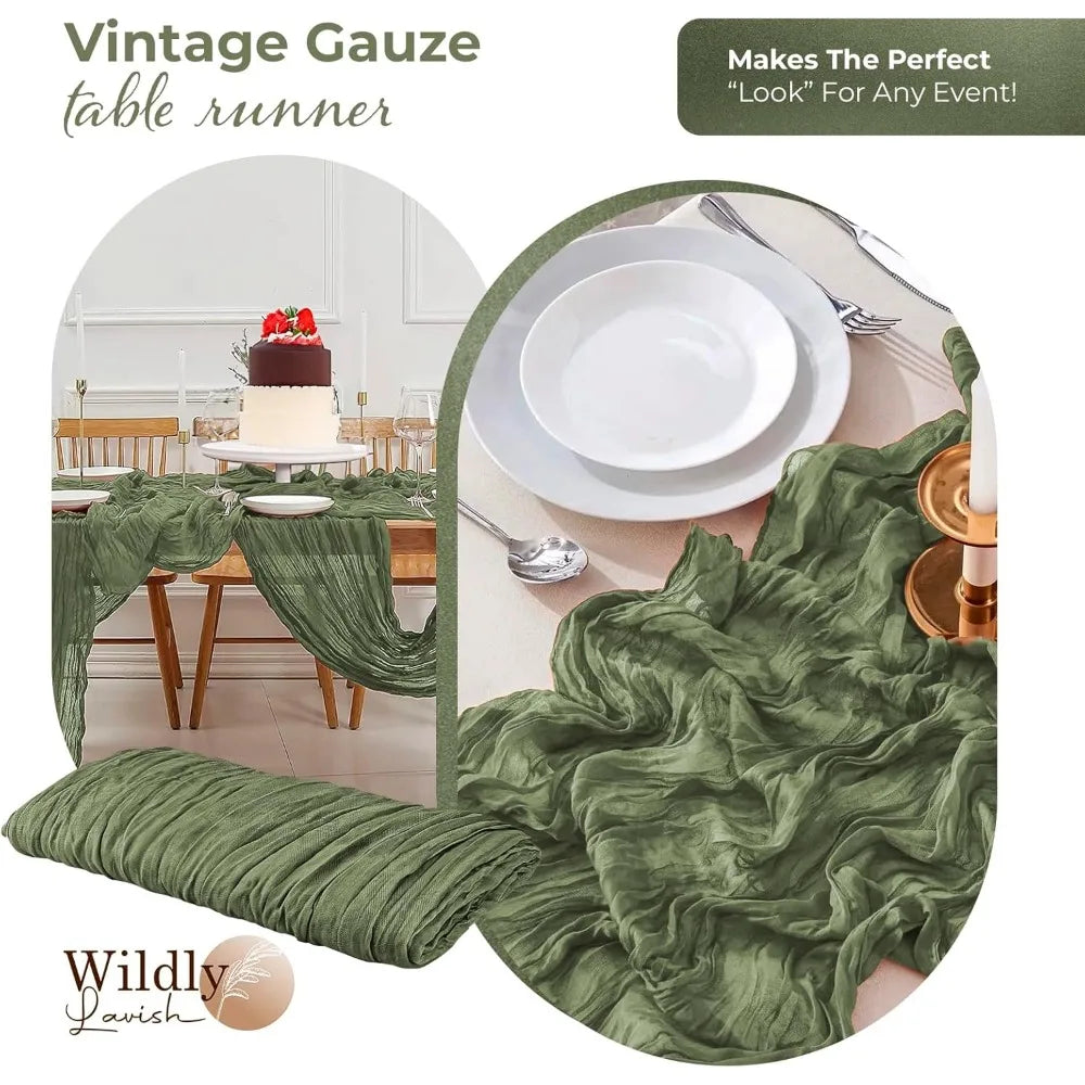 12 Pack Luxury Cheesecloth 120" x 35" Table Runner Wedding Holiday Event Party Bridal Baby Shower Vintage Farmhouse Perfect Tabl