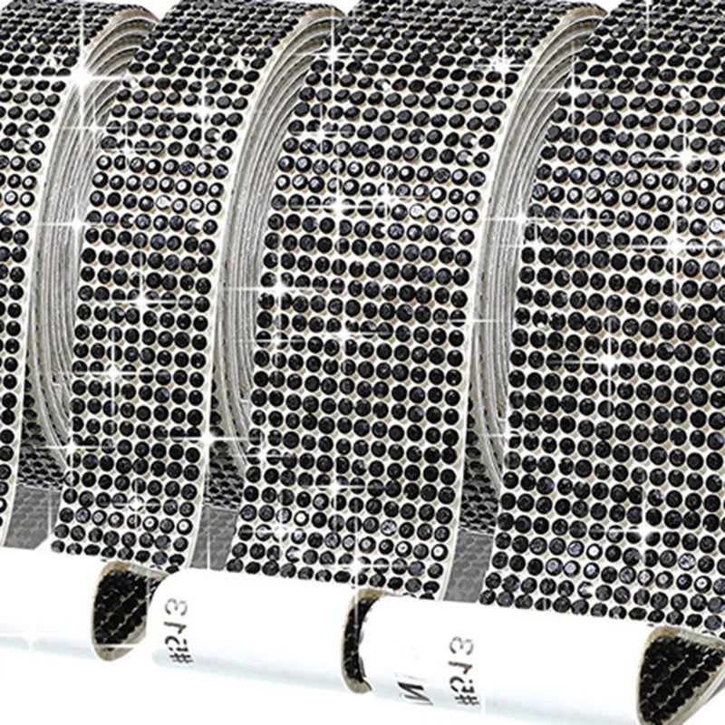 4/8 Row 1Yard Self Adhesive Crystal Rhinestone Sticker Diamond Color Ribbon Strip For DIY Phone Clothes Arts Crafts Decor