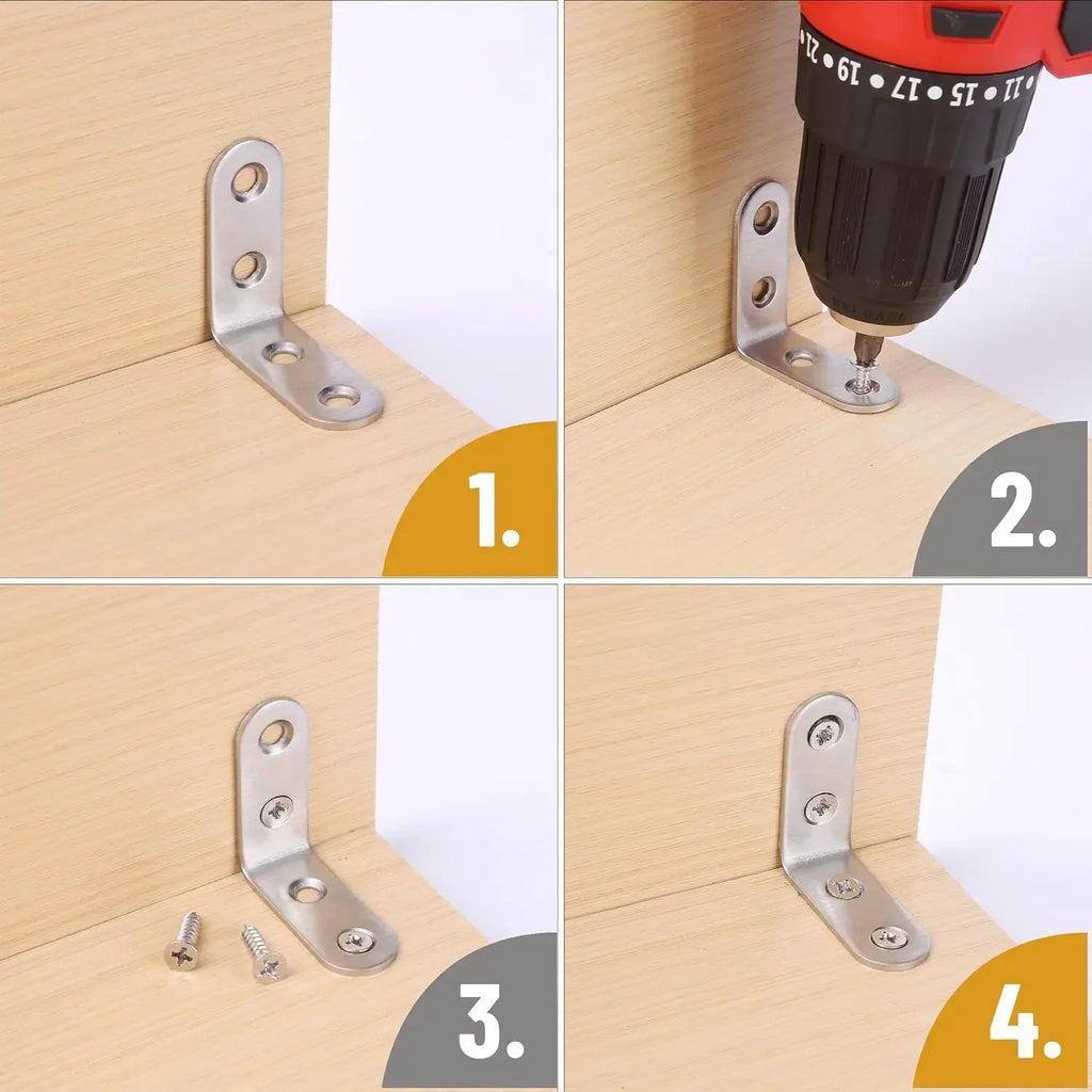 20-1pcs L Shaped Corner Brace Stainless Steel Joint Bracket 90 Degree Connector Fastener Furniture Shelves Cabinet Support Frame