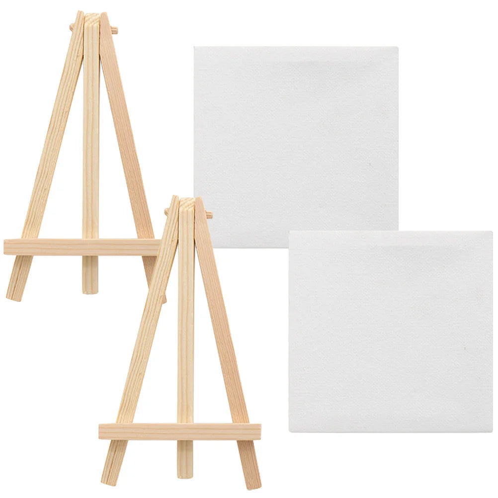2 set Mini Canvas Easel Set Stretched Painting Panels Diy Art Craft Supply For Oil Painting Kids Adults Gift Decorative