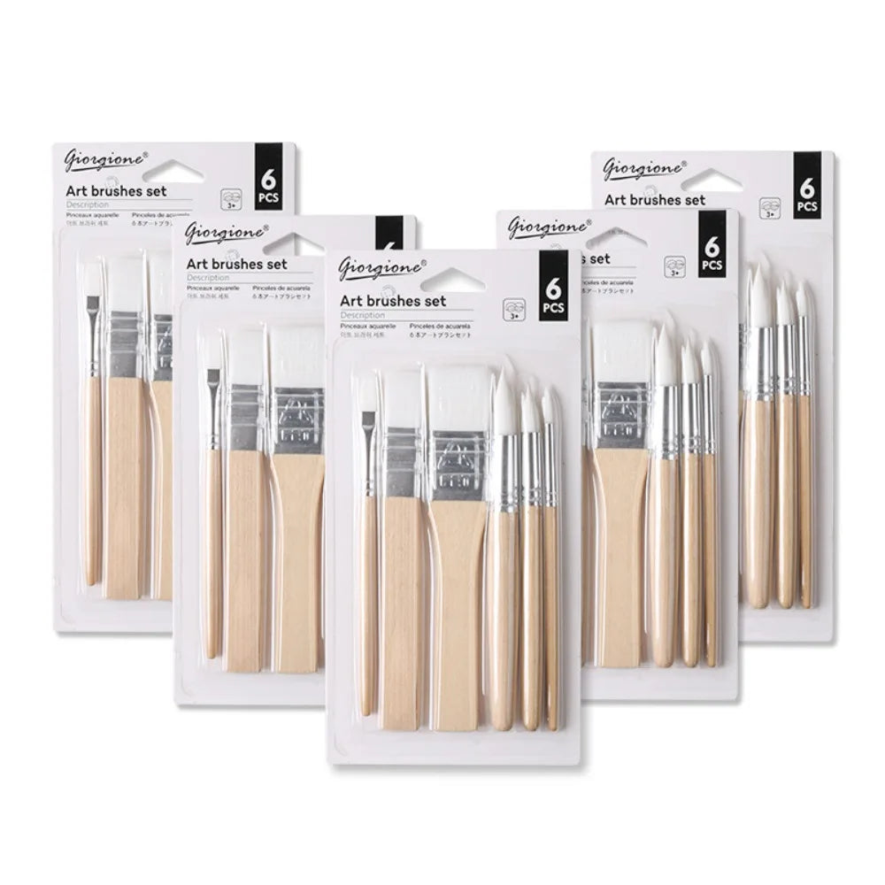 Art Paint 3/6pcs Painting Brush Set Different Shape Professional Watercolor Gouache Oil Brush Set Flat Tip Head Wooden Handle