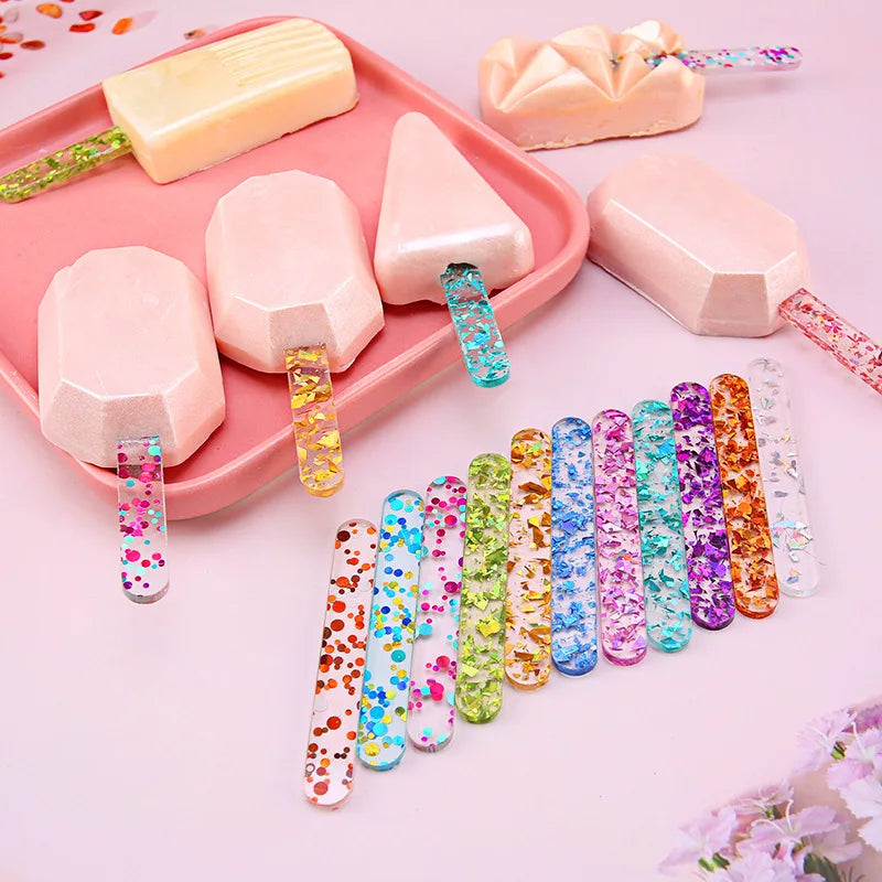 10 pcs Reusable Colorful Acrylic Popsicle Sticks, Cakesicle Sticks, Ice Cream Sticks, Craft Sticks, Chocolate Lollipop Holder