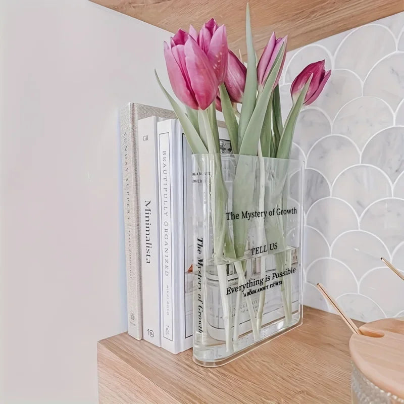 Book Vase French Transparent Acrylic Book-shaped Vase Transparency European-style Decoration for Living Room Hydroponic