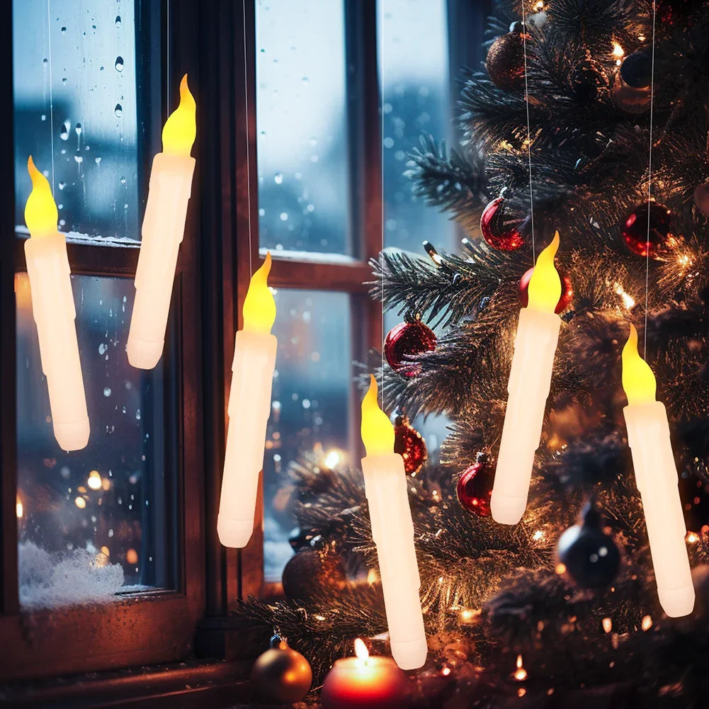 Flameless Taper Floating Candles with Magic Wand Remote Timer Flickering LED Hanging Christmas Halloween Decorations(12 Pack)