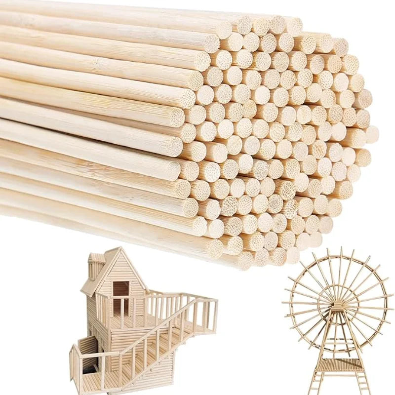 10-60pcs DIY Craft Wooden Sticks , 4-8mm Round Smooth Bamboo Dowels for Model Making & Projects, Easy to Cut