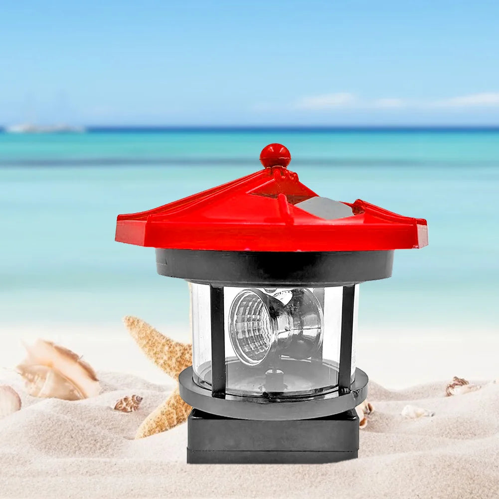 Smart Sensor Lighthouse Beacon Solar LED Light Outdoor Decor Rotating Beam Lamp