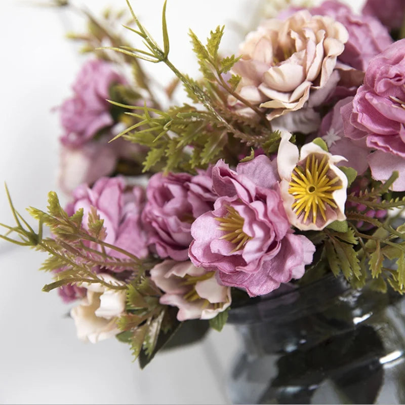 5 Forks 8 Heads Artificial Flowers Small Peony Bouquet Wedding Decorative Plants Wreaths Vases for Home Decoration Accessories