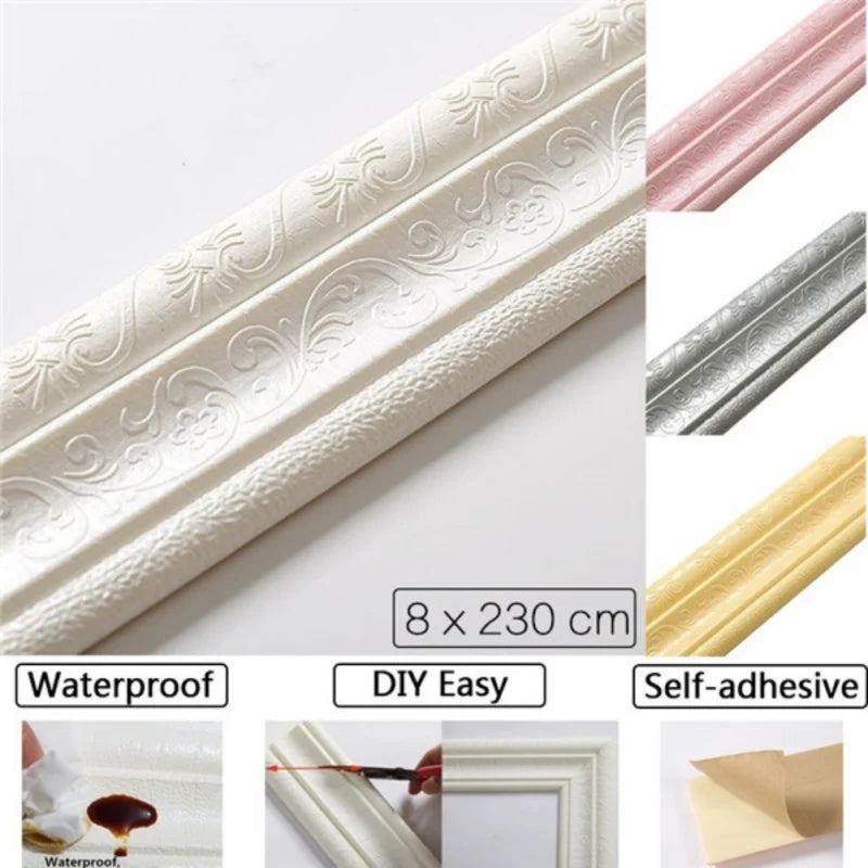 Self Adhesive Flexible Foam Molding Trim Wallpaper Border 3D Decorative Wall Lines Peel and Stick Trim for Home Hotel DIY Decor