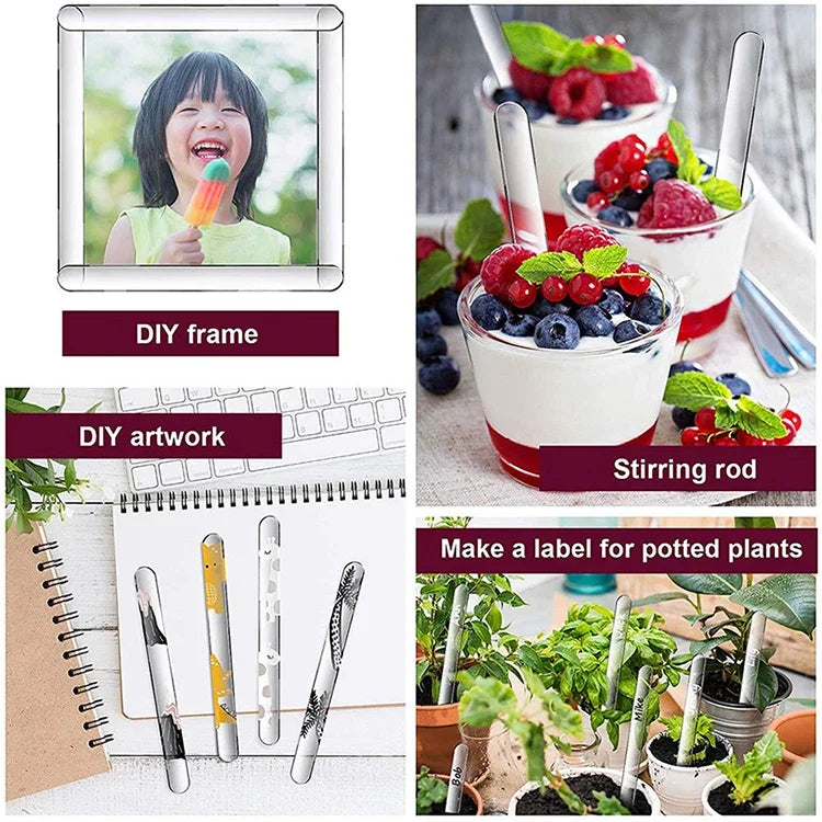 20Pcs Reusable Ice Cream Sticks Acrylic Popsicle Stick Clear Acrylic Ice Cream Sticks DIY Crafts BJL004