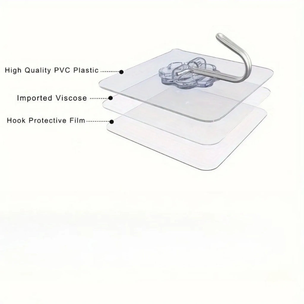 50 pcs Heavy Duty Clear Adhesive Hooks, No Residue Wall Hooks for Bathroom Kitchen, Strong Hold Space-Saving Organizers