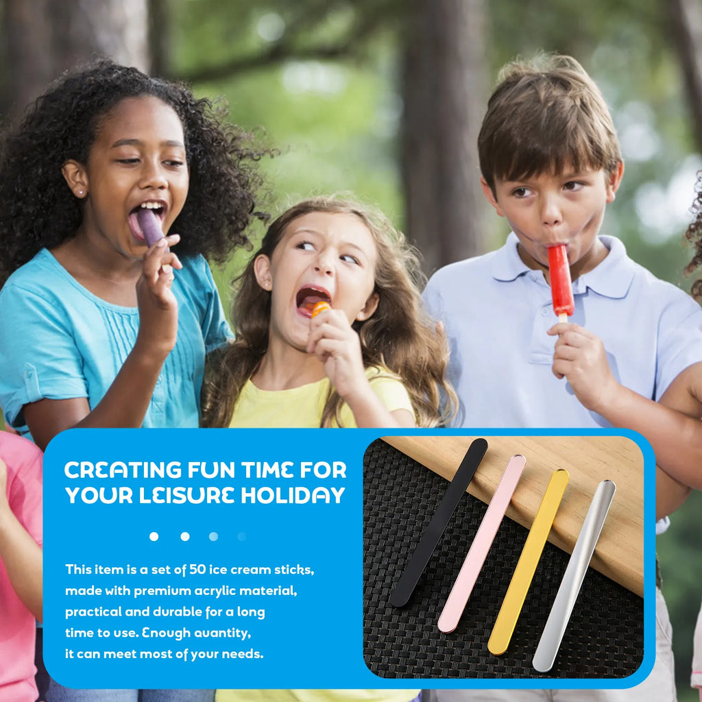 50Pcs Ice Cream Sticks Acrylic Lightweight Durable DIY Craft Sticks Safe Rounded Edge for Kids Popsicle Bars Ice Cream Materials