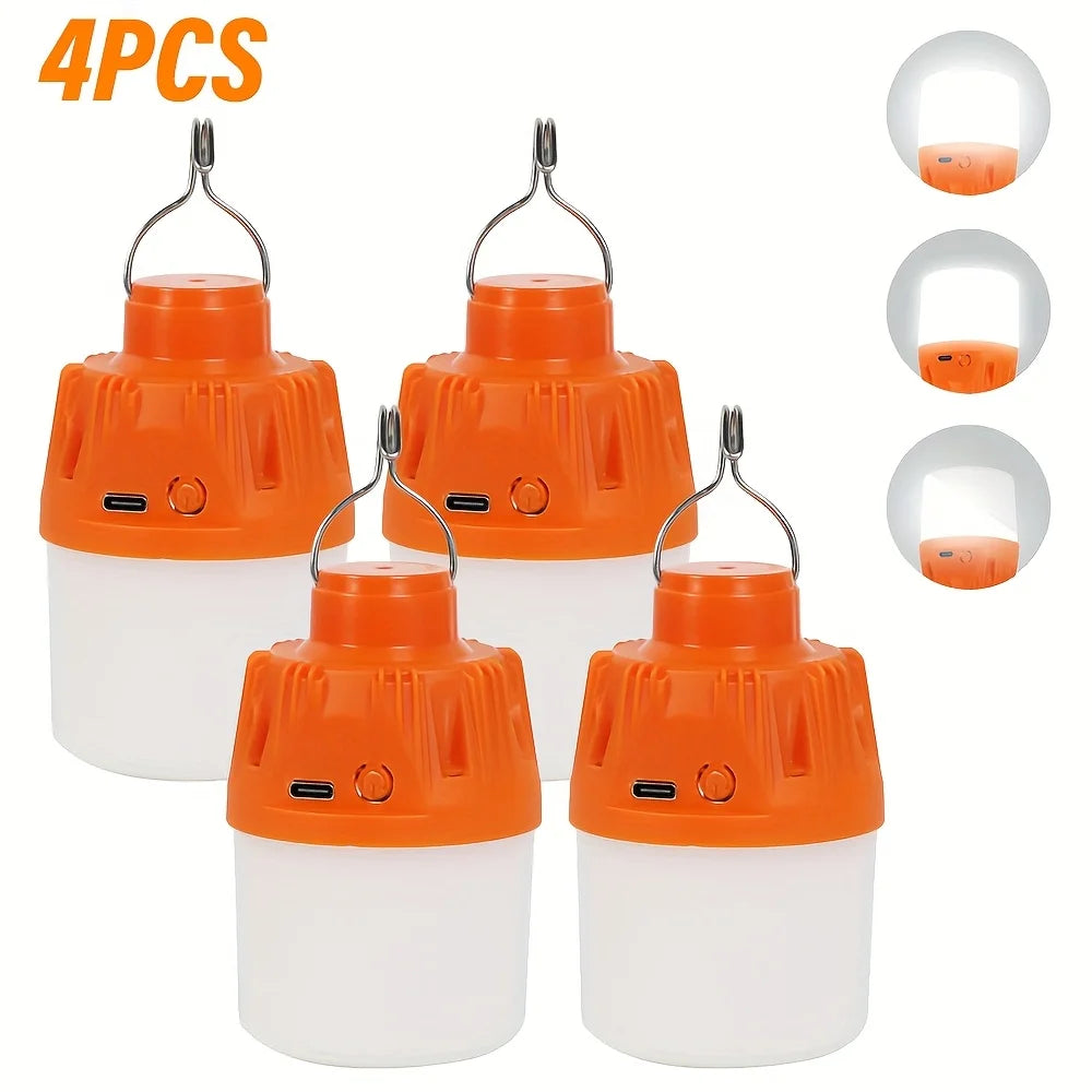 1/2/4PCS Outdoor Camping Portable Electric Lamp, Portable LED Camping Light Bulb, USB Charging, 3 Lighting Modes, White/Orange