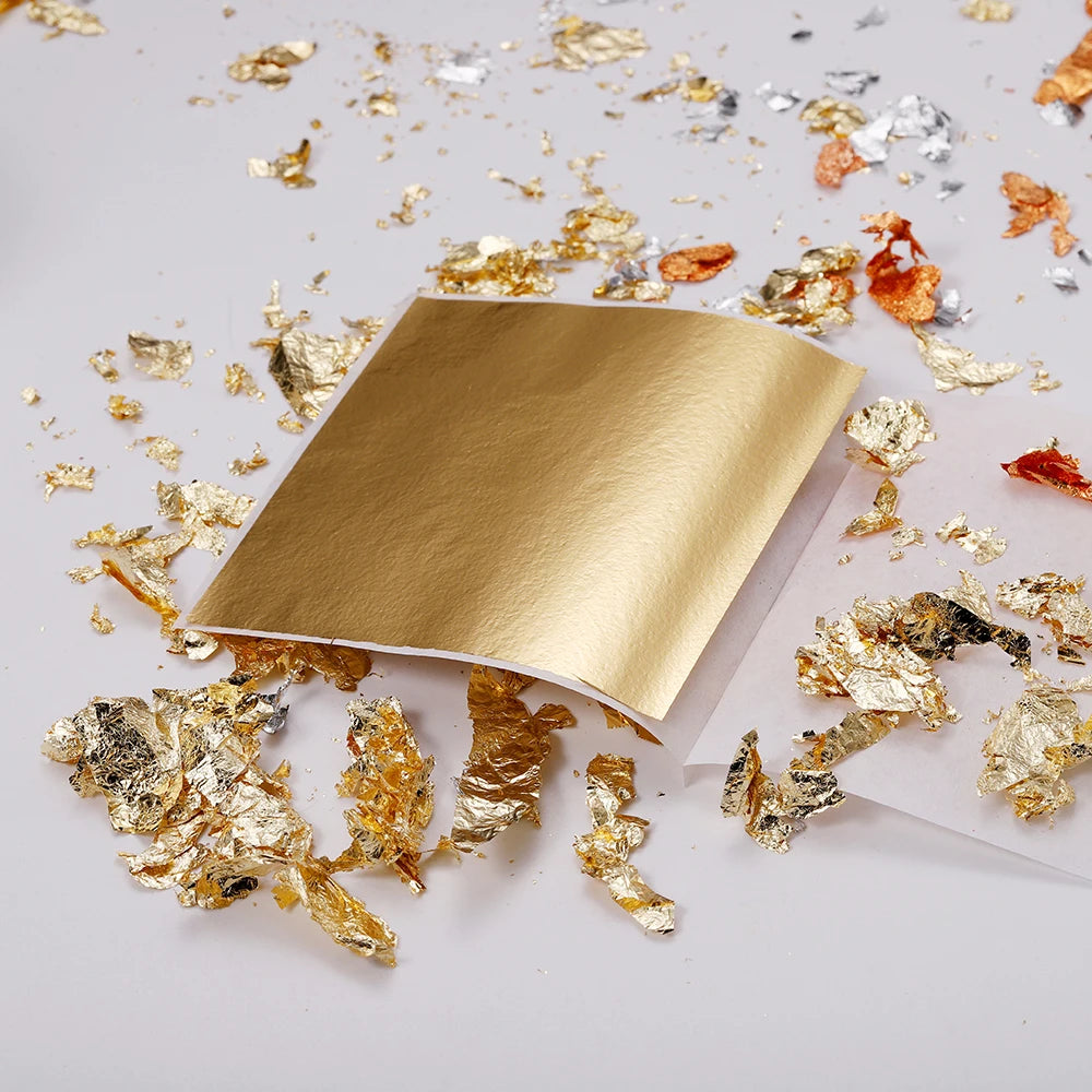 100pcs 8x8cm Imitation Gold Silver Foil Glitters Paper Leaf Sheets DIY Resin Filler Jewelry Making Art Crafts Decor Design Paper