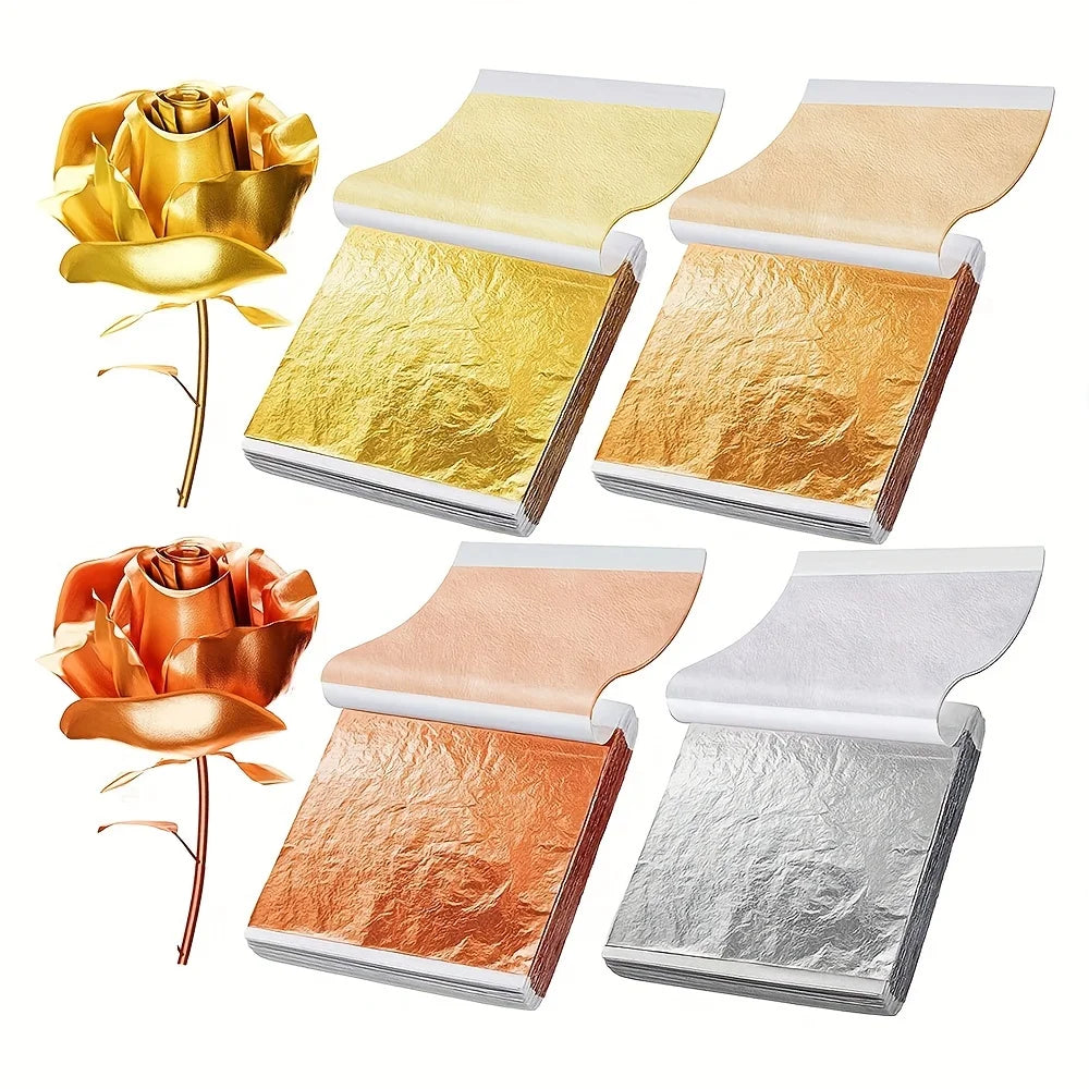 100pcs Imitation Golden Silvery Foil Paper Leaf Sheet Gilding DIY Art Craft Paper DIY Scrapbooking Craft Home Decorations
