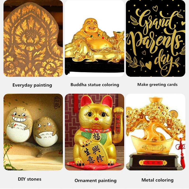 80ml Golden Paint Metal Acrylic Paint Waterproof Pigment Hand Painted Wall Painting Art Pearlescent Pigment Statue Colouring