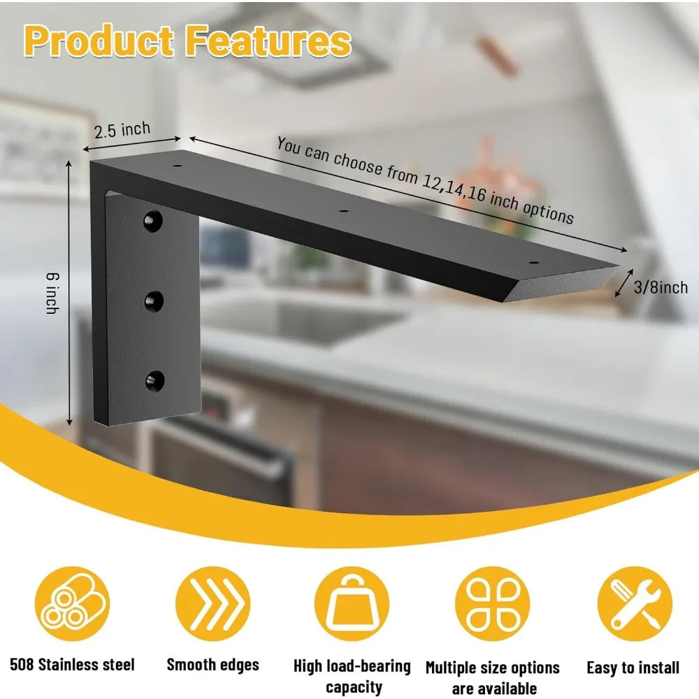 Heavy-Duty Granite Countertop Support Brackets, 16 Inch 4-Pack, 3/8 Thick, Premium Shelf L Brackets for Countertops