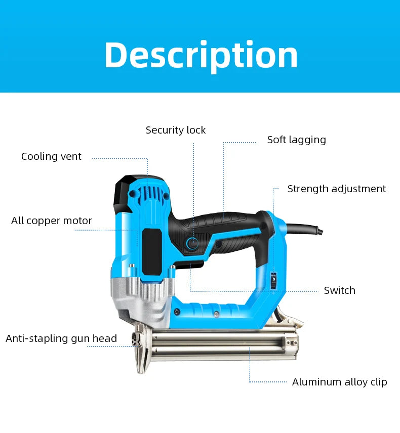 2300W Electric Nailer F30/F25/F20/F15 Electric Straight Staple Nail Gun 220V Woodworking Tool Furniture Tacker Stapler