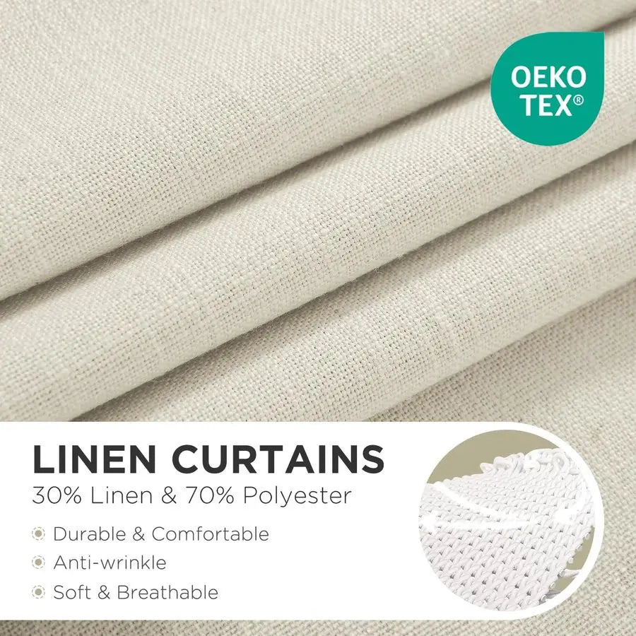 Linen Curtains 96 inch Length 2 Panel Set, Light Filtering Curtain for Living Room Bedroom, 52 inch Wide Drapes with Rod Pocket