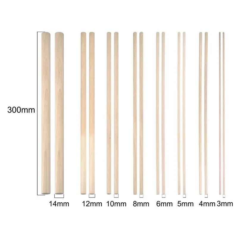 Round Wooden Stick 300mm Long DIY Wood Handmade 3/4/6/8/10/12/14mm Diameter Durable Dowel Building Model Woodworking Tool
