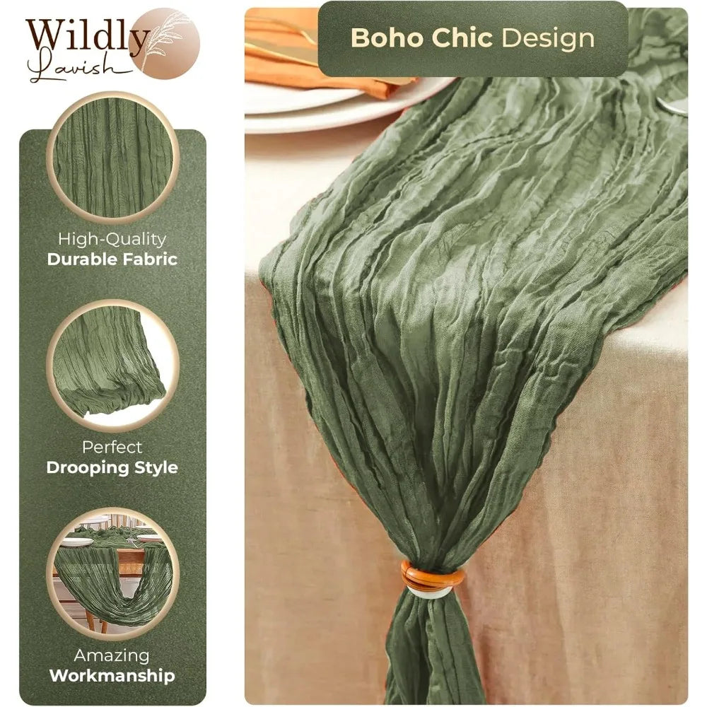 12 Pack Luxury Cheesecloth 120" x 35" Table Runner Wedding Holiday Event Party Bridal Baby Shower Vintage Farmhouse Perfect Tabl