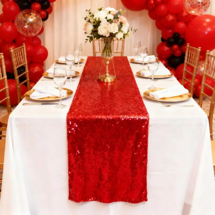 inch Red Sequin Table Runner Sparkly Glitter Table Linens 6 Packs for Party Decorations Wedding Birthday Baby Shower Engagement