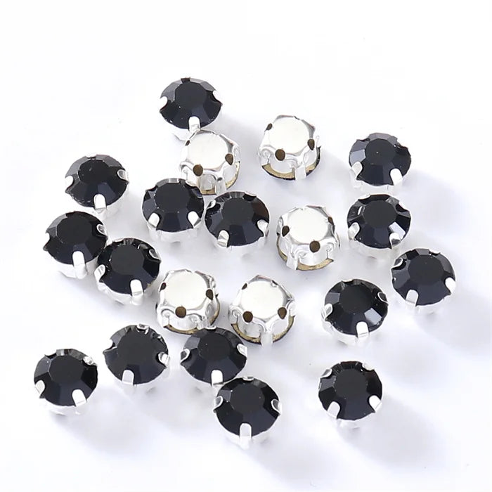 4mm-8mm Glitter Glass Sewing Rhinestones with Sliver Base Round Crystal Strass stones for diamond  Jewellery clothes diy