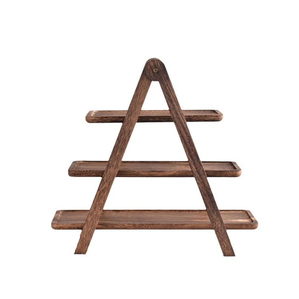 2Pcs Wooden Serving Platter 3 Tier Serving Tray Multi-Function Rectangular Serving Stand Cupcake Tiered Tray for Wedding Party