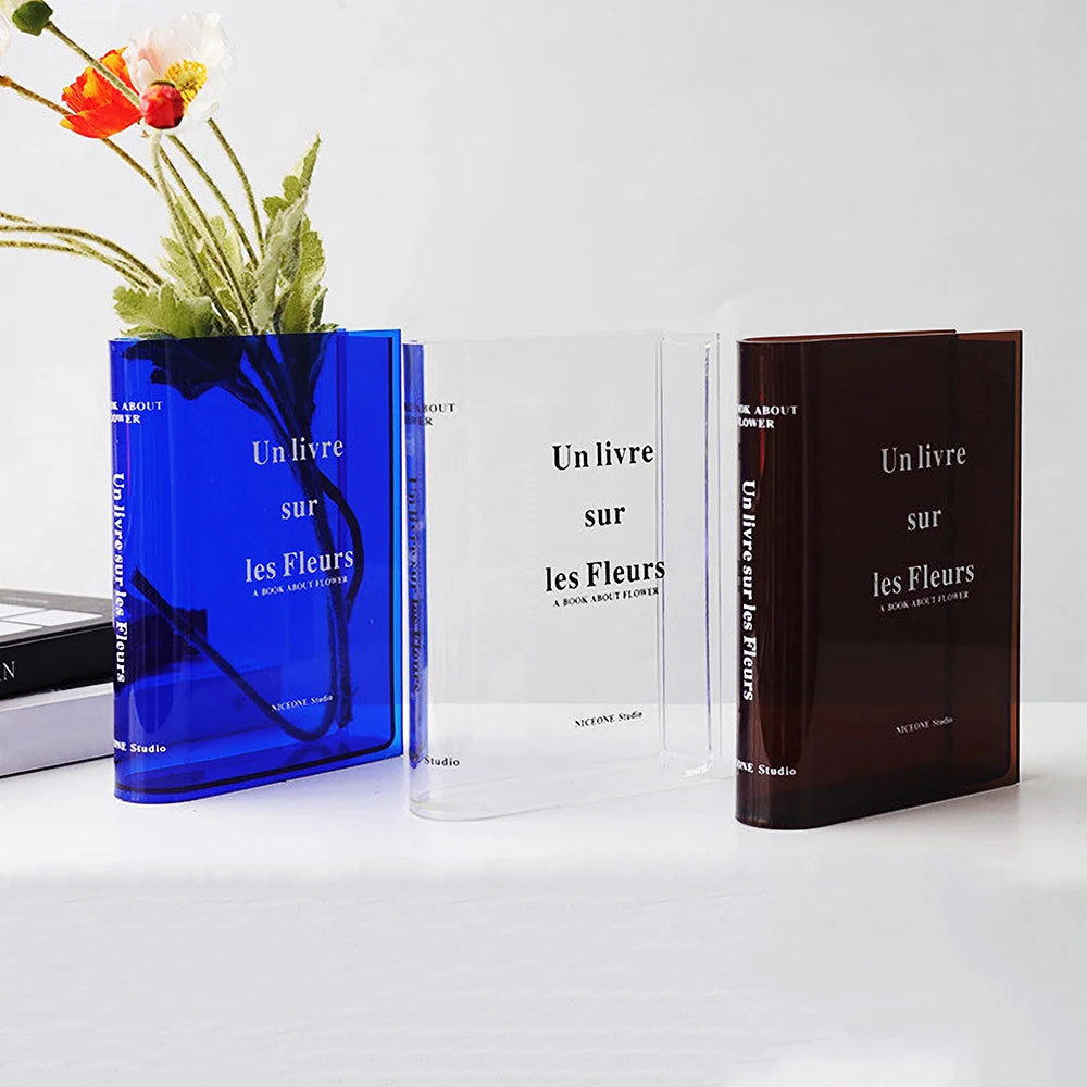 Acrylic Book Shaped Flower Arrangement Box,Book Vase,Nordic Style Acrylic Vase,Hydroponic Flowers,Desktop Decoration Ornament