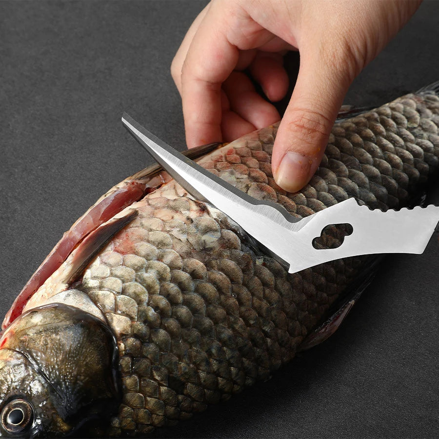 Multifunctional stainless steel detachable kitchen scissors, fishing scissors with fish bone remover, non-slip handle