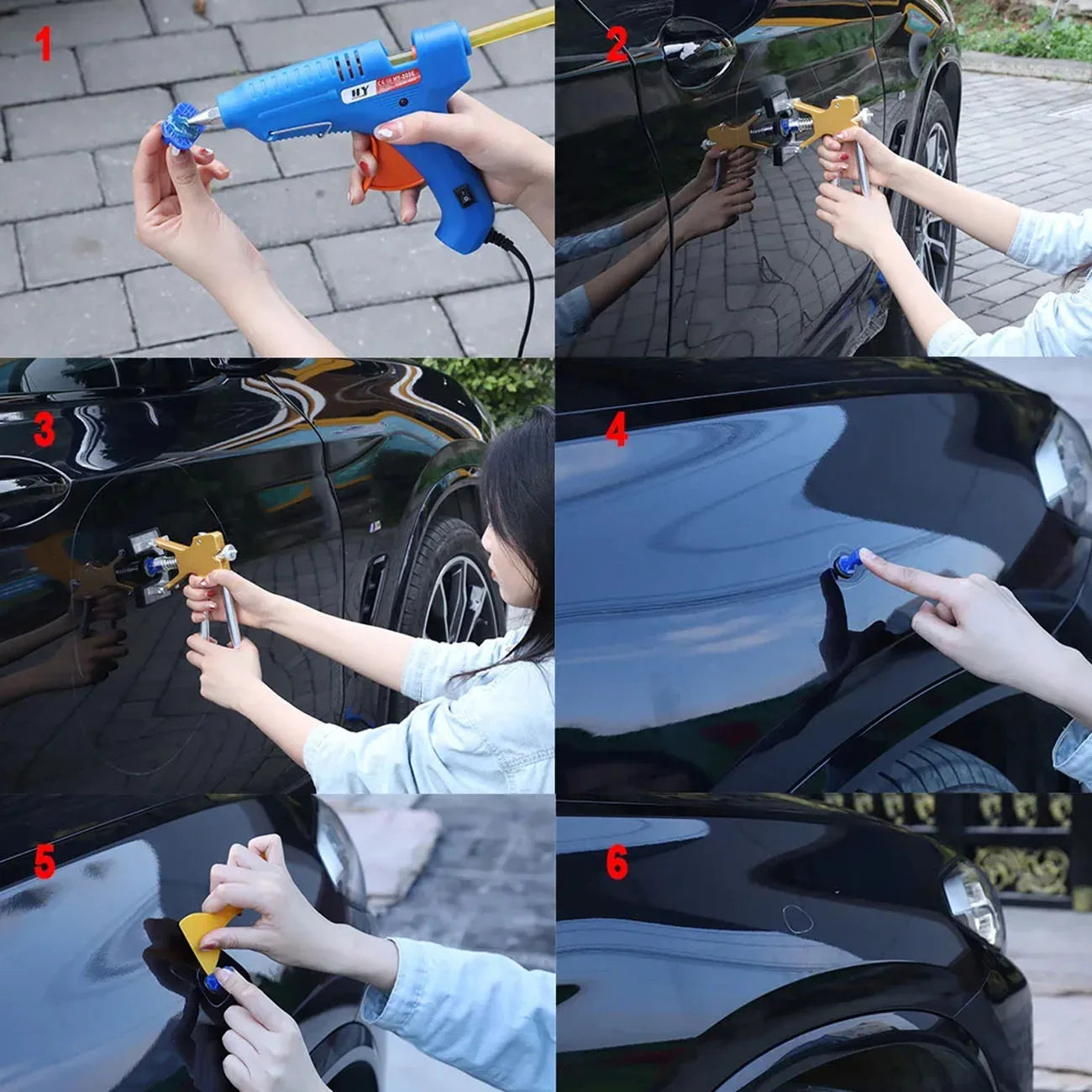 Car Dent Repair Tool Glue Gun Paintless Sheet Metal 2 in 1 T-bar Dent Repair Kit Auto Dent Remover Suction Auto Dent Puller Tool