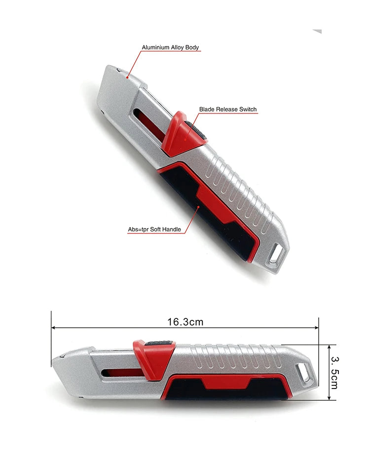 Safety Blade Knife Utility Knife Auto Rebound Box Opener Wallpaper Rubber Cutting Cutter Metal Alloy Roofing Knives Pocket Knife