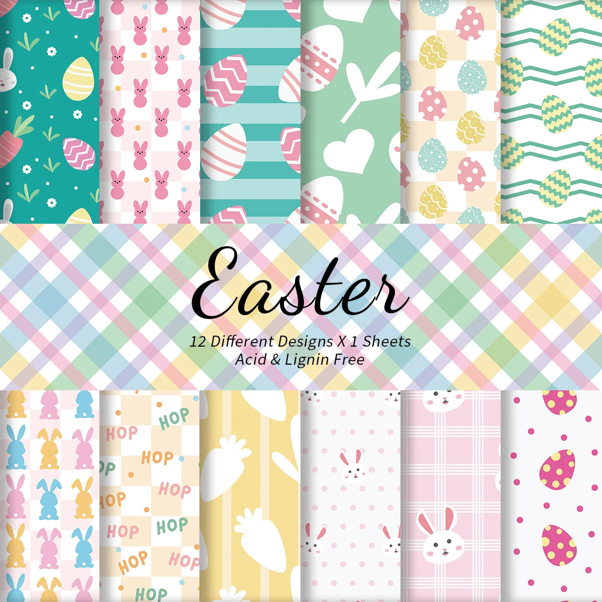 12pcs Easter-Themed Decorative Paper Pad,For Scrapbooking,Junk Journaling,Paper Cutting,Crafting,Holiday Home Decor Decoration