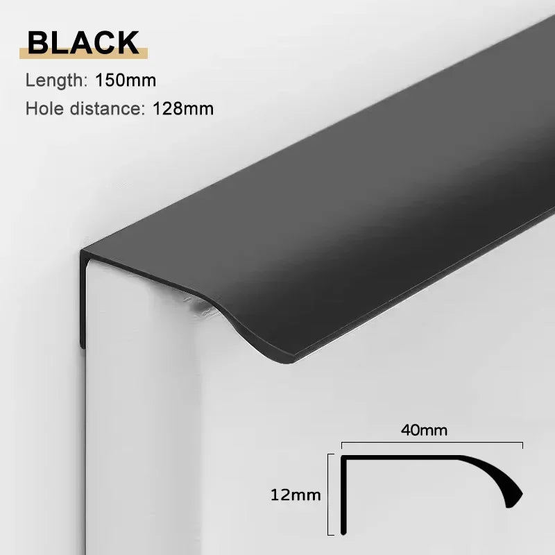 Gold Black Hidden Handles Long Kitchen Cabinet Pulls Drawer Knobs Aluminum Alloy Furniture Handles Cupboard Pulls Wardrobe Pulls