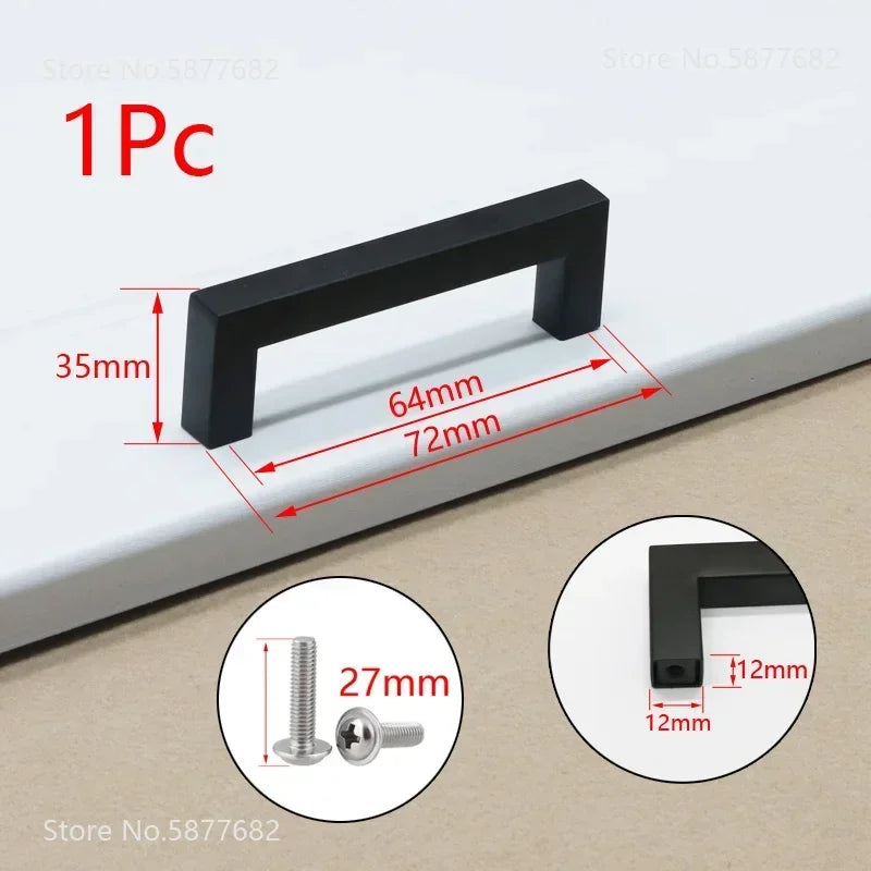 Square Furniture Hardware Black Cabinet Handle Stainless Steel Kitchen Door Knobs Cupboard Wardrobe Drawer Pulls