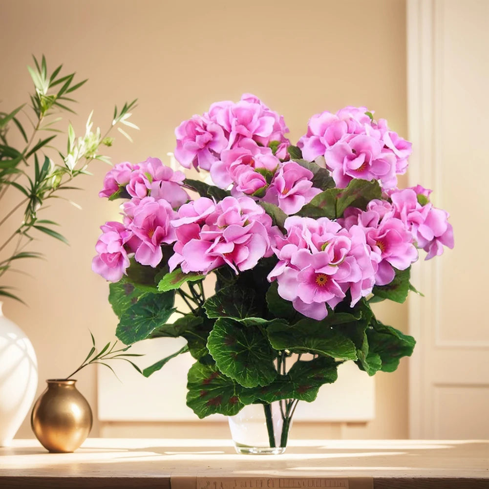 2/4Pcs 12.6inch Artificial Plant Silk Begonia Flower Geraniums UV Resistant Nonwoven Faux Flowers for Garden bonsai Floral Decor