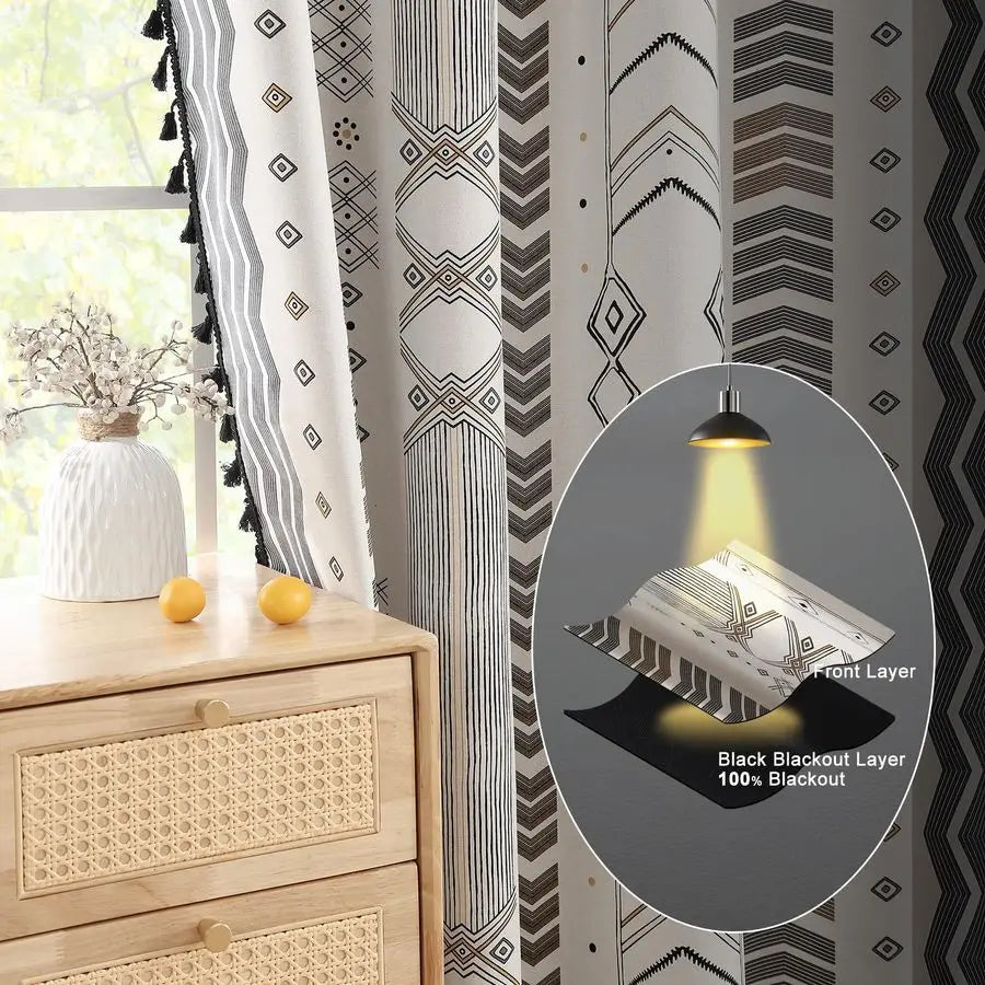 100 Boho Blackout Curtains 2 Panels 63 Inch Black White Western Southwest Aztec Thermal Black Out Patterned Curtain Drapes for L