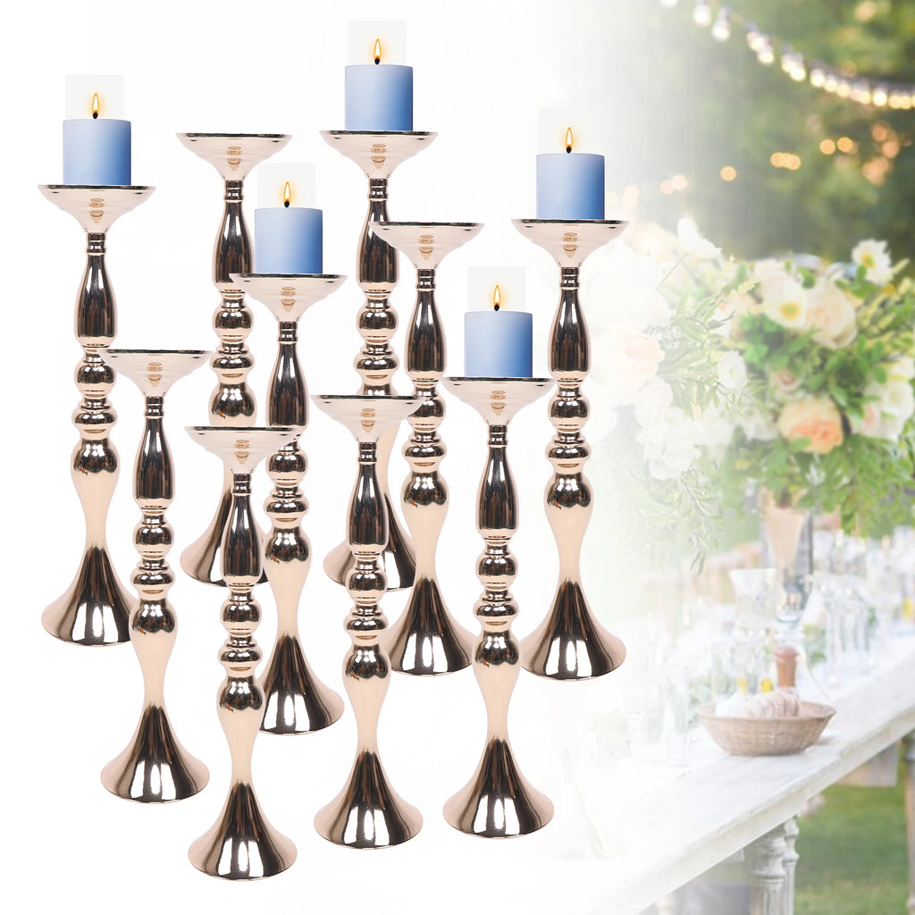 10 Pcs 19.5" Tall Gold Candelabra Candle Holder Table Centerpiece Stand Pillar Candlestick Candle Holder Stand for Wedding Party