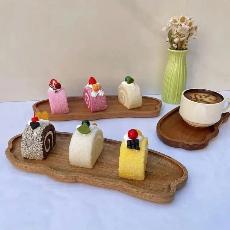 Japanese-Style Wooden Coffee Trays for Fruit Desserts Candies Bread Snacks Cakes Food Table Trays