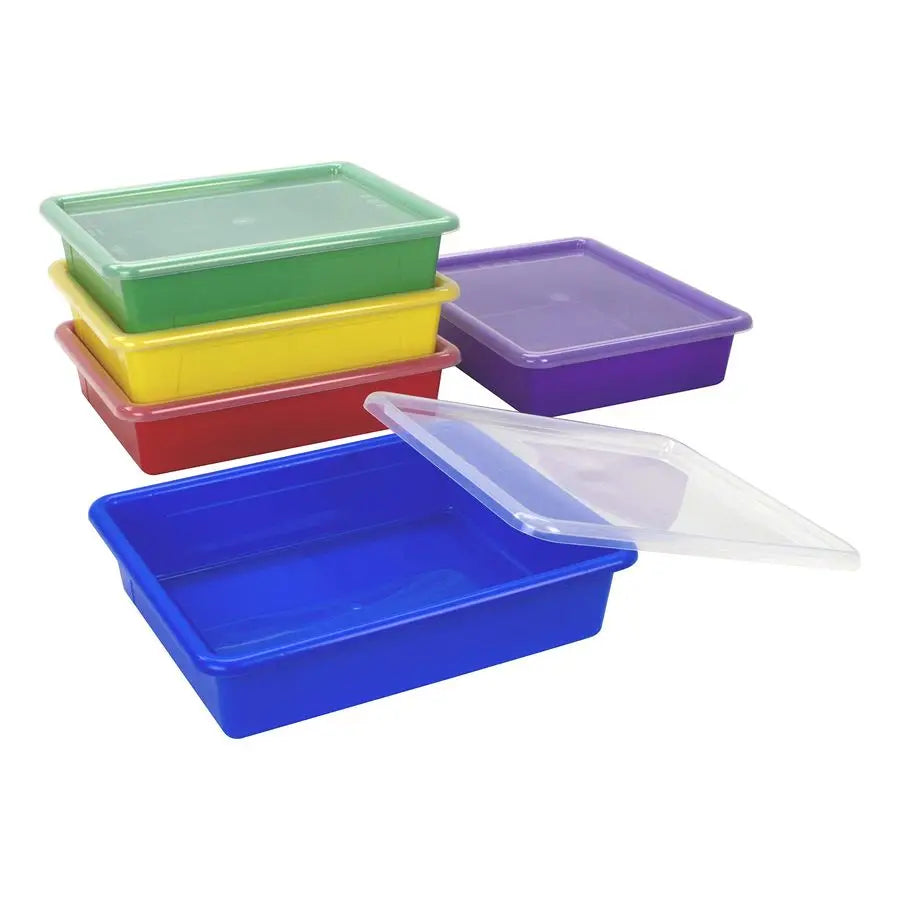 Letter Size Flat Storage Tray Organizer Bin with NonSnap Lid for Classroom, Office and Home, Assorted Colors, Pack of 5 62534U05