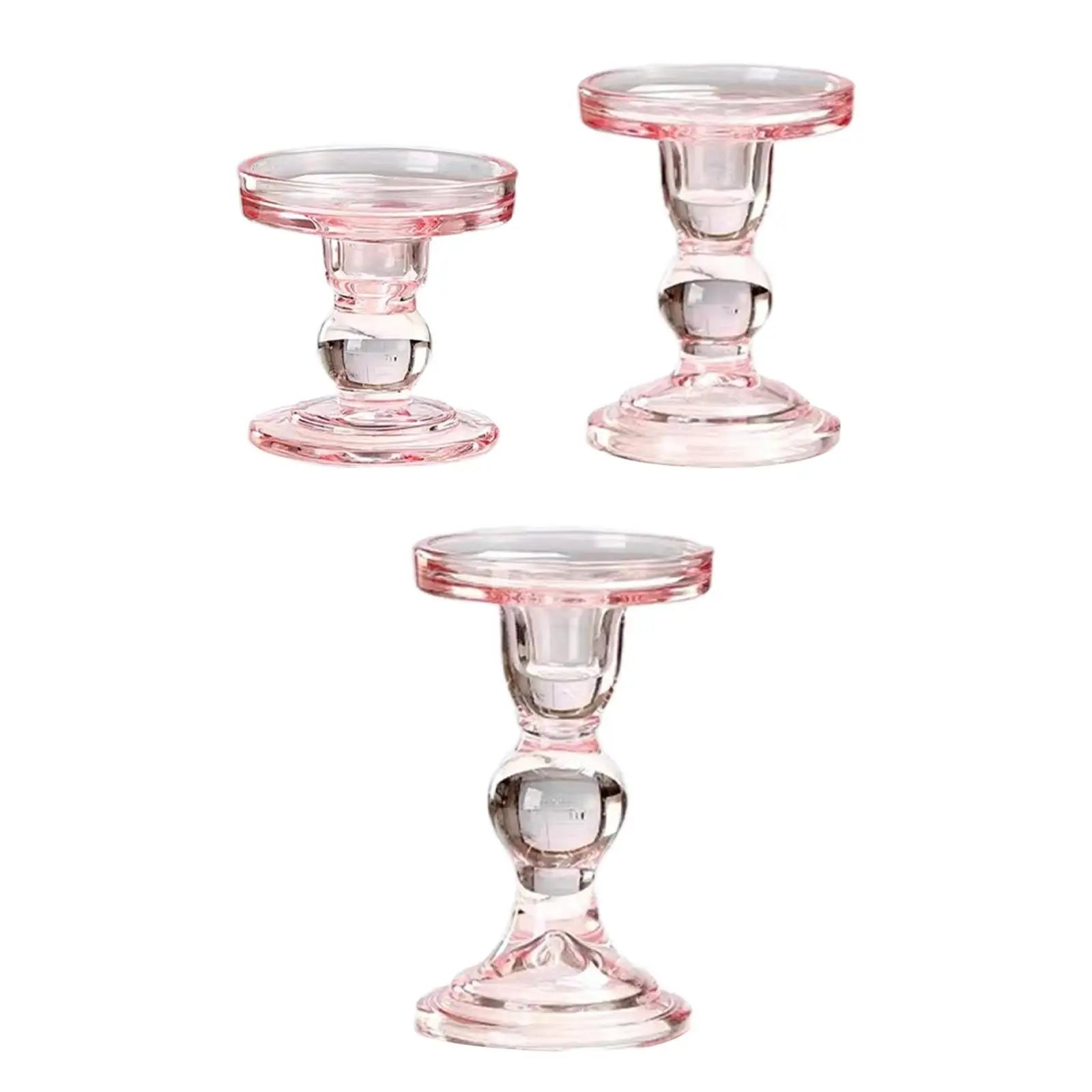 Candle Holder Pink Glass Candlestick Holder Pillar Candle Stand for Valentine's Day Wedding Dining Room Anniversary Festival