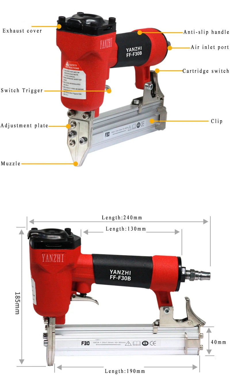 Pneumatic Finish Nailer and Stapler Ergonomic and Lightweight Staple Gun 1.05 x1.25mm for Wood, Upholstery