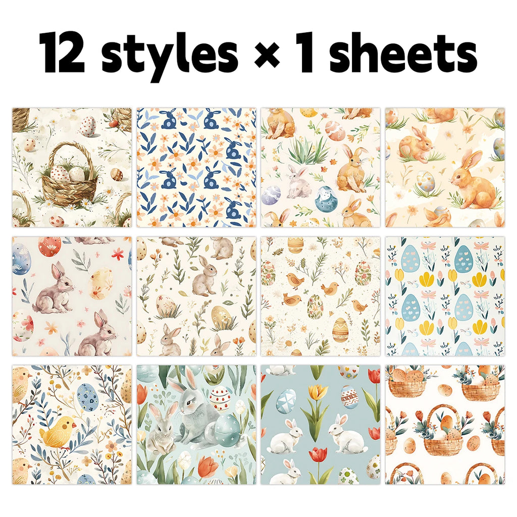 12pcs Easter-Themed Decorative Paper Pad,For Scrapbooking,Junk Journaling,Paper Cutting,Crafting,Holiday Home Decor Decoration