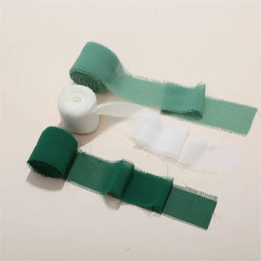 3 Roll Chiffon Silk Ribbon Wear Resist Frayed Edge Ribbon Silk-Like Soft Ribbon for Wedding Invitation Bouquet Wrapping
