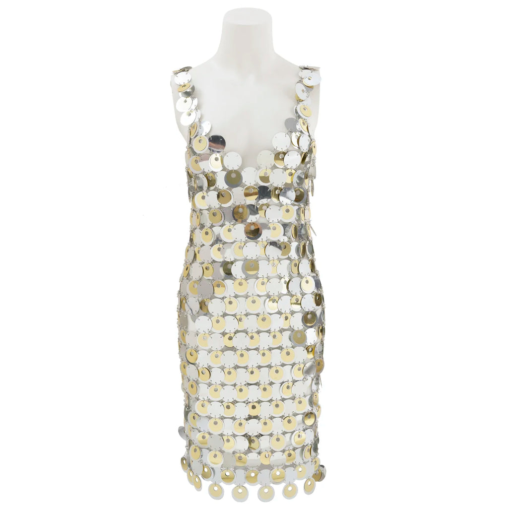 Sexy Shinny Gold Color Sequin Dress Women Nightclub Sling Skirt Body Chain Luxury Body Jewelry Party Accessories 2024 New
