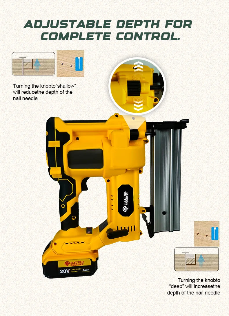 50mm Brushless Electric Nail Gun Depth Adjustment Nailer Stapler F50 Furniture Staple Gun For Dewalt 20V Battery Pin