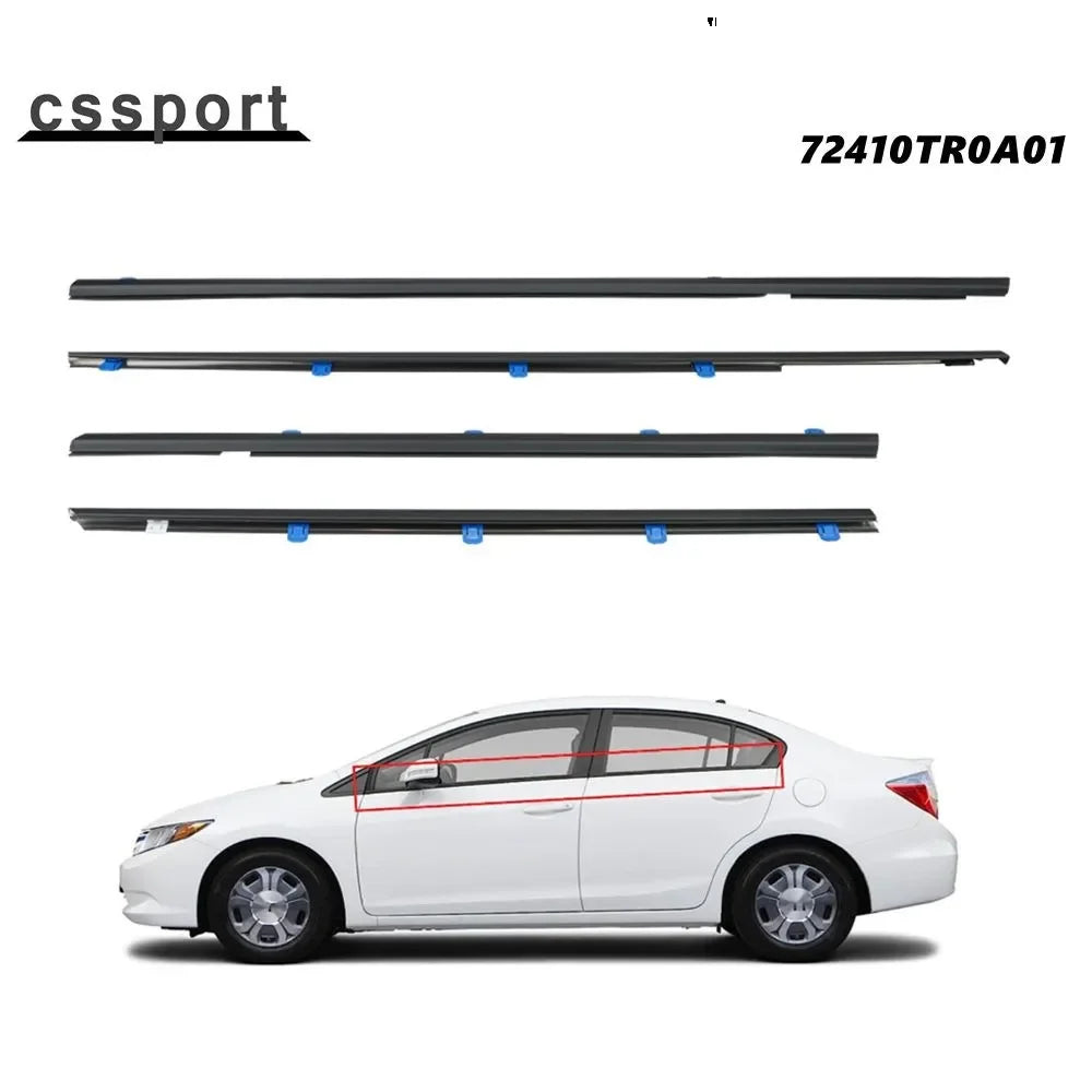 4Pcs For Honda Civic 2012-2015 Windows Rubber Weatherstrip Waterproof Pressure Strip Sealing Belt Moulding Trim 72410TR0A01 