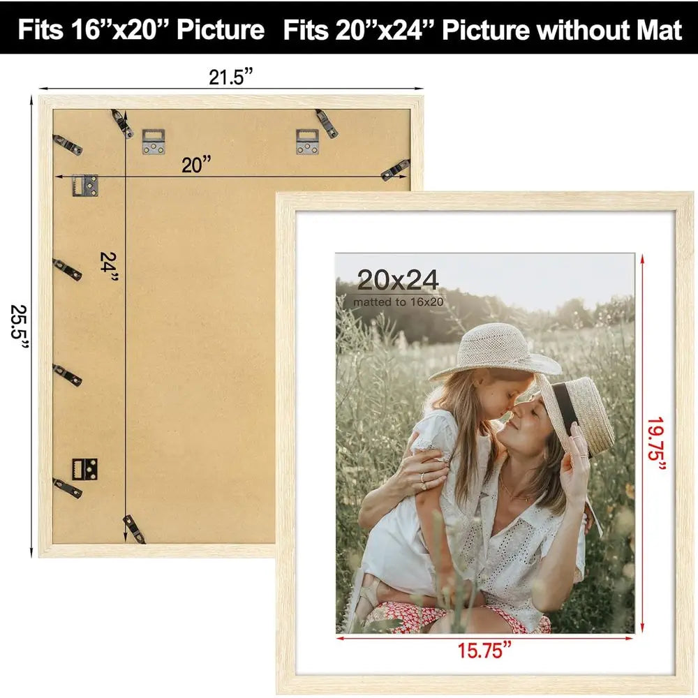 Set of 3 Natural Wood 20x24 Picture Frames with 16x20 Mat for Wall Display