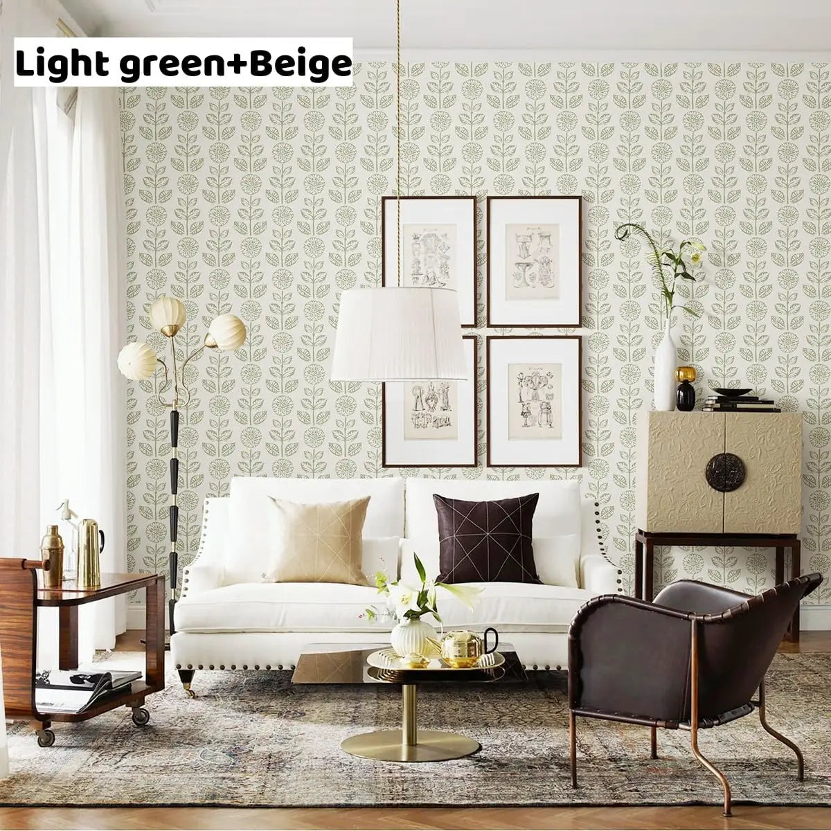 Vintage Floral Peel and Stick Wallpaper, Beige Tulip Pattern, Self-Adhesive Waterproof for Bathroom Bedroom Decor