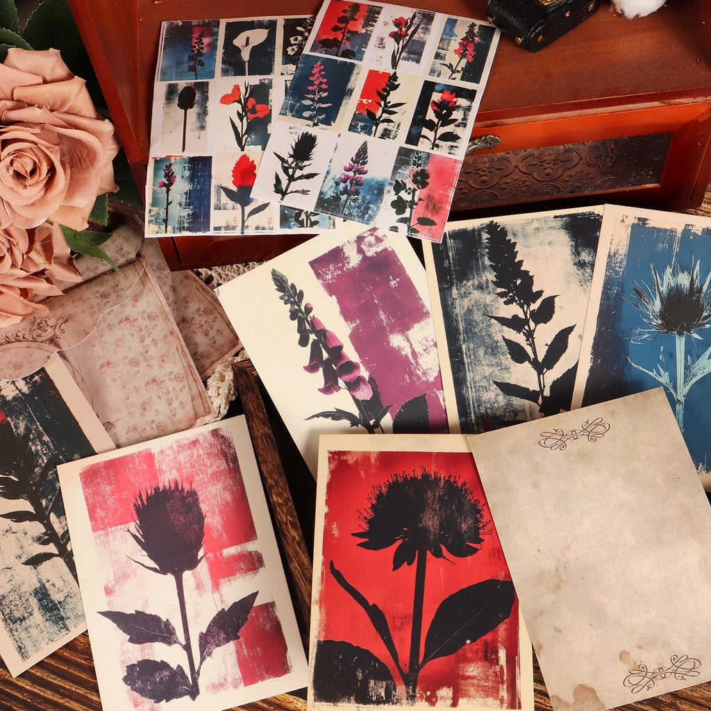 16cards, 4envelopes, 36stickers Floral Botanical Double-sided Writable Thick Cardboard Set, for Scrapbooking Supplies, Crafts